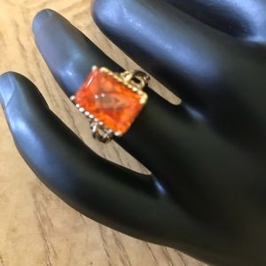 10Kt Unique Orange Sapphire & ss Pendant Set
